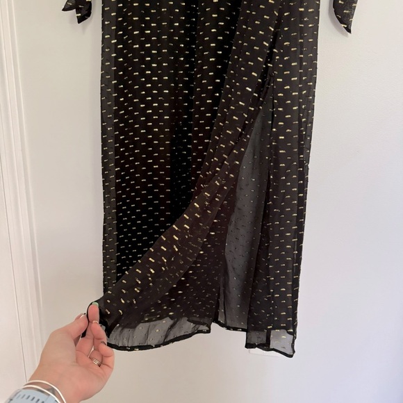 HM Long Sleeve Sheer Maxi Dress 94% Silk Black and Gold Size 8 - Picture 7 of 16